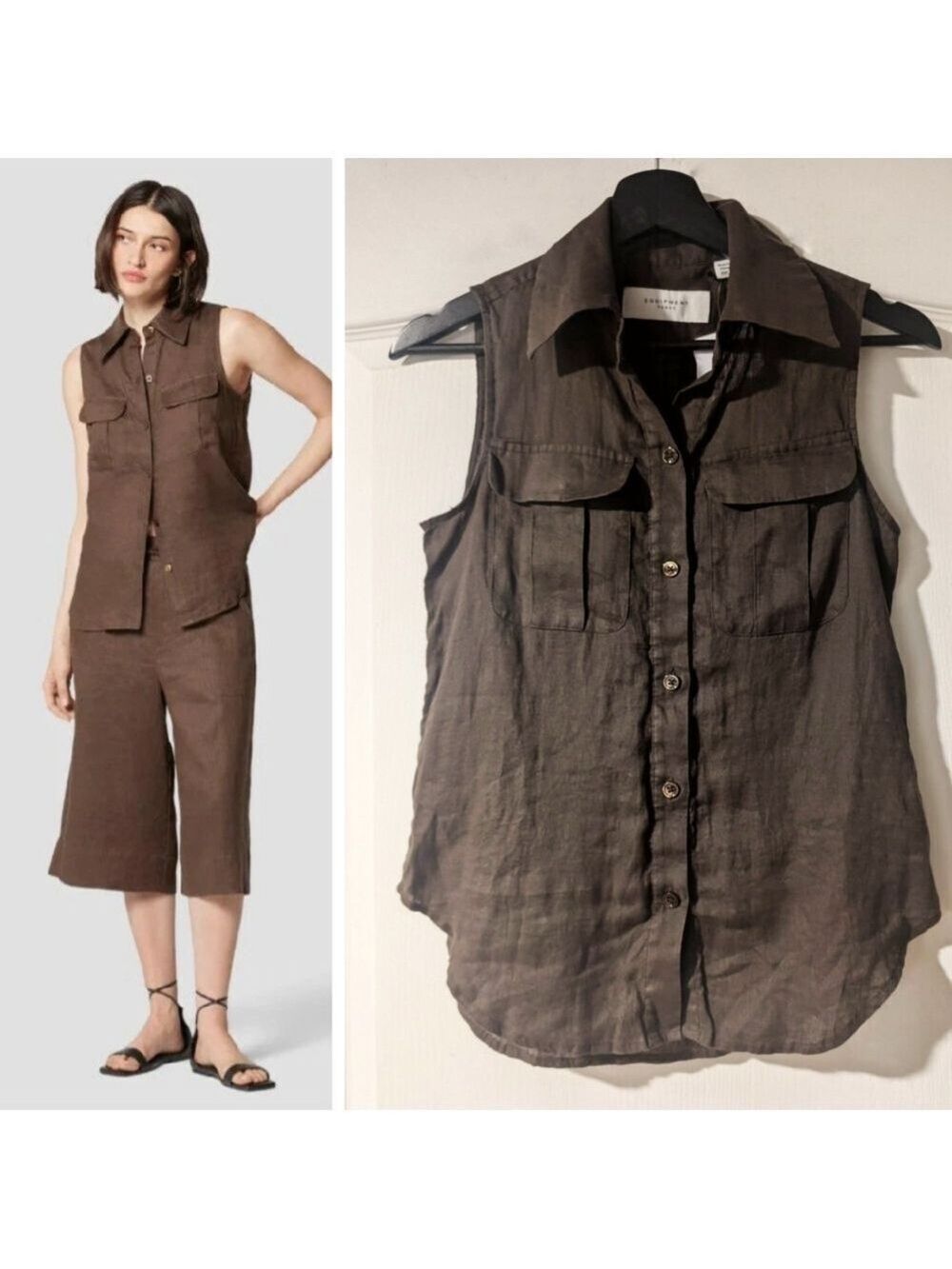 NWT EQUIPMENT | Camila Sleeveless Linen Shirt In Wren Brown